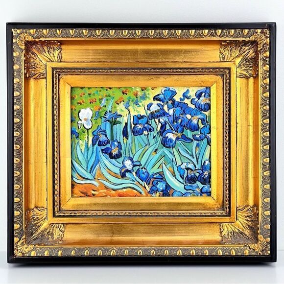 Irises Vincent Van Gogh La Pastiche Gold Wood Frame Hand-painted Painting - Picture 1 of 13